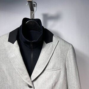 VERONICA BEARD Hudson Elbow Patch Wool-Blend Dickey Jacket in Heather Gray 8